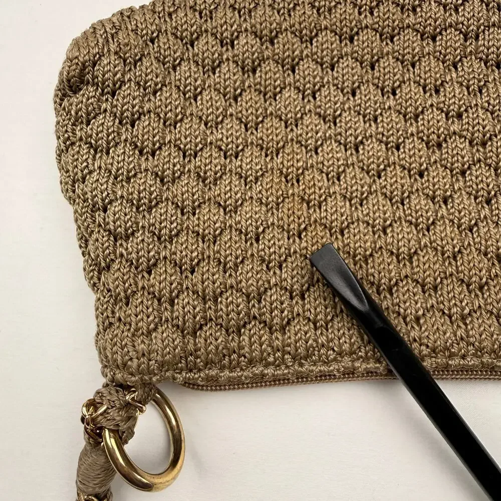 Lina Taupe Crochet Knit Shoulder Bag Boho Woven Chain Strap Purse